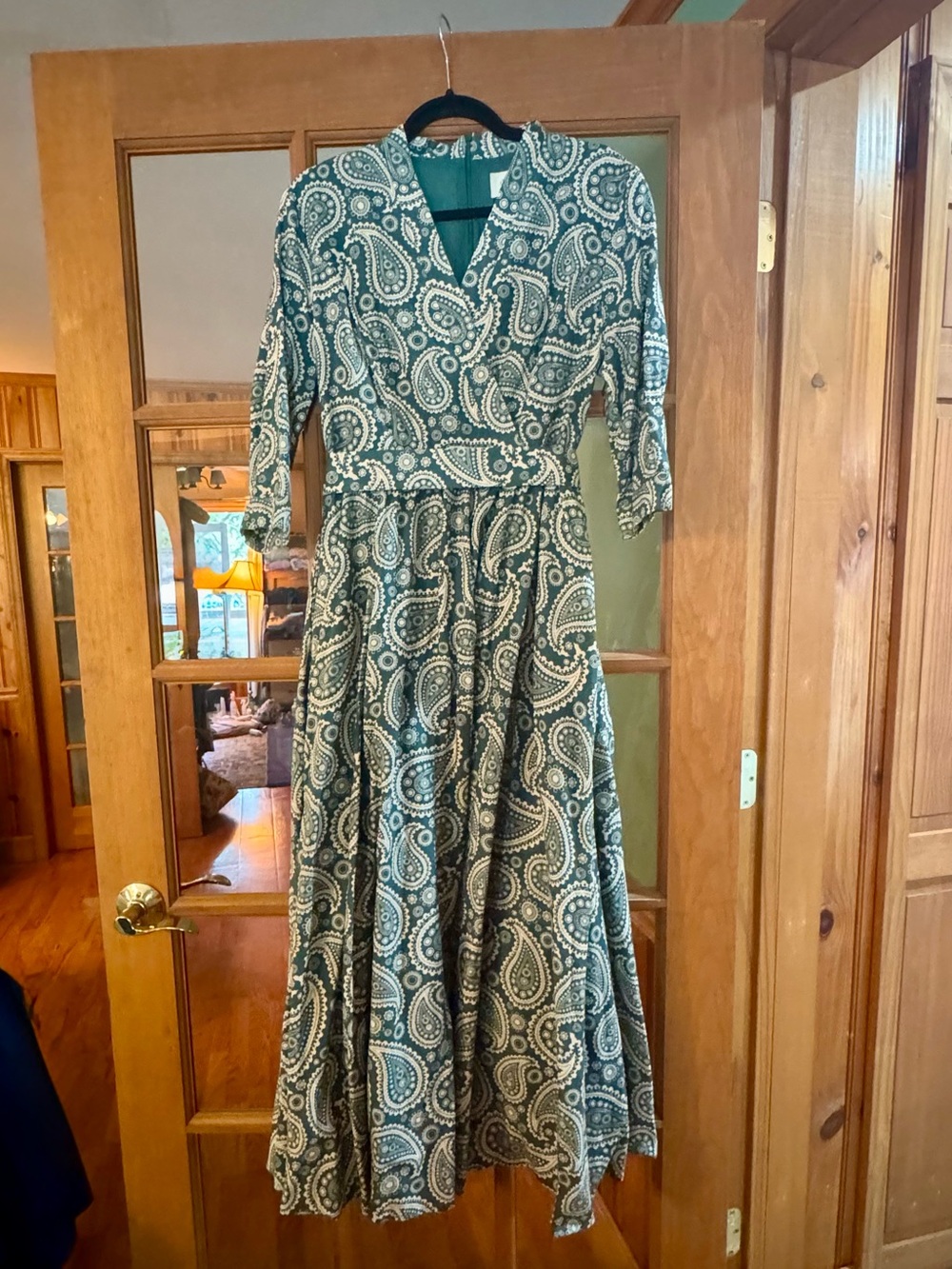 Green Paisley V-Neck Maxi Dress with Wrap Bodice